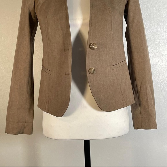 Loft Brown Notched Collar Open Front 2 Button Closure Long Sleeve Blazer XXSP - Picture 4 of 11